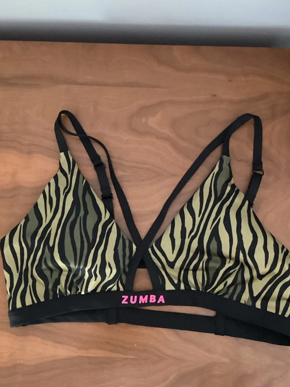 Zumba Fitness Olive Green & Black Zebra Print Sports Bralette